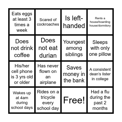 HUMAN BINGO Card