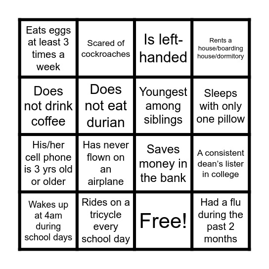 HUMAN BINGO Card