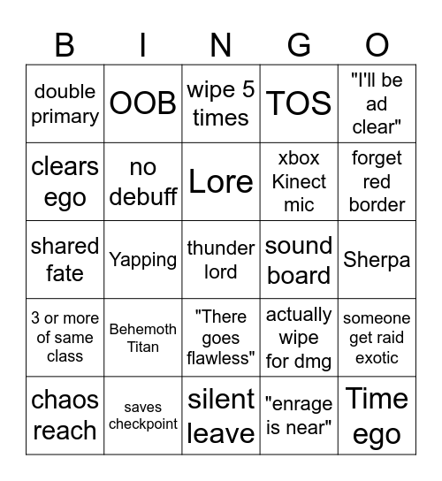 LFG bingo Card