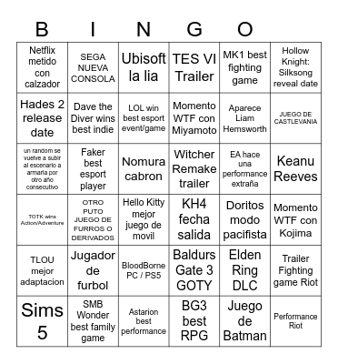 The Game Awards 2023 Bingo Card