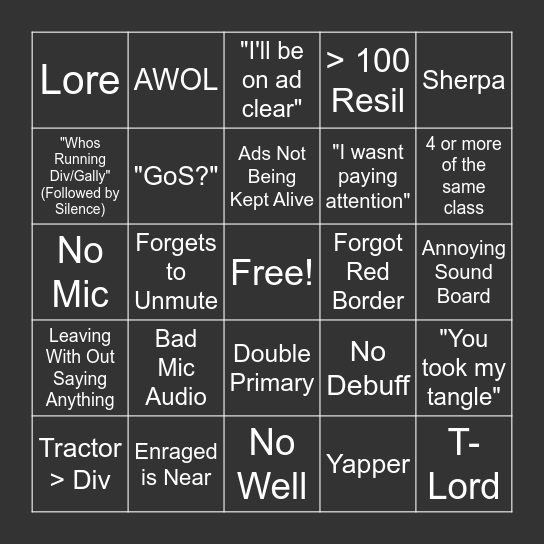 LFG Bingo Card