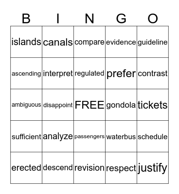 Vocabulary  Bingo Card