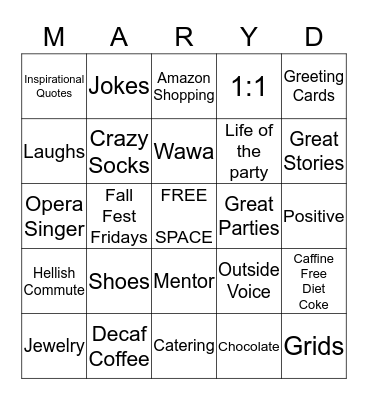 Mary Bingo!! Bingo Card