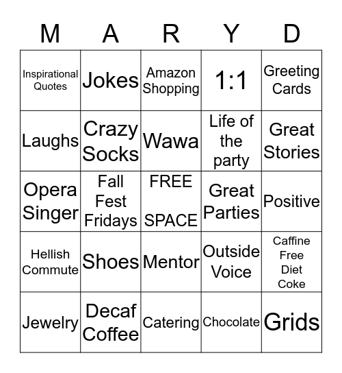 Mary Bingo!! Bingo Card