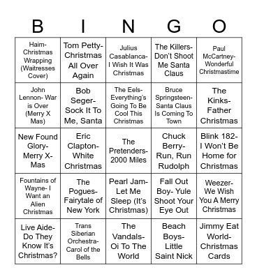 Radio Bingo Rock-n-Roll Holiday Bingo Card