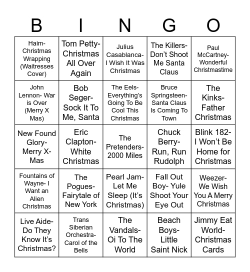 Radio Bingo Rock-n-Roll Holiday Bingo Card