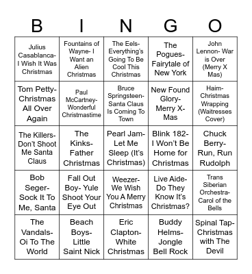 Radio Bingo Rock-n-Roll Holiday Bingo Card