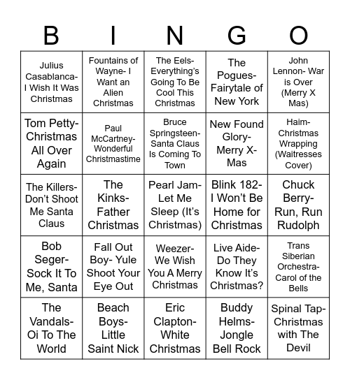 Radio Bingo Rock-n-Roll Holiday Bingo Card