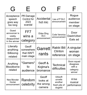 Big Cummies Bingo Card