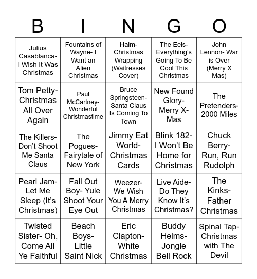 Radio Bingo Rock-n-Roll Holiday Bingo Card