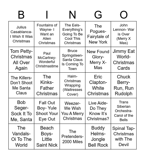 Radio Bingo Rock-n-Roll Holiday Bingo Card
