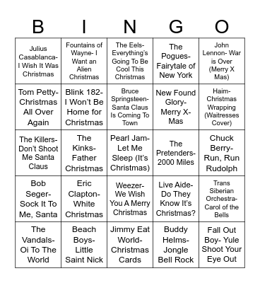 Radio Bingo Rock-n-Roll Holiday Bingo Card