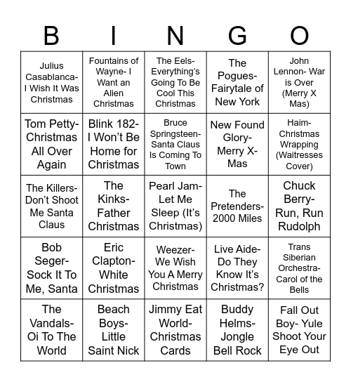 Radio Bingo Rock-n-Roll Holiday Bingo Card