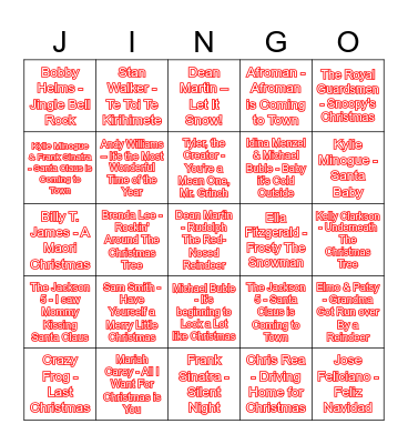 Bevin Xmas JINGO! Bingo Card