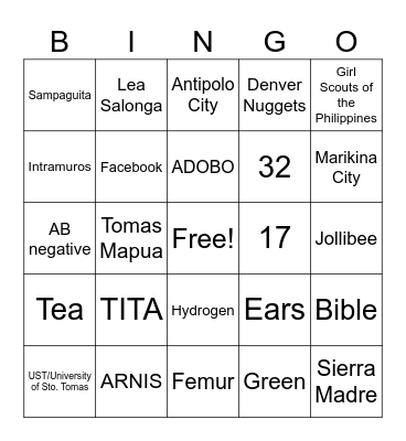 General Trivia Bingo Card