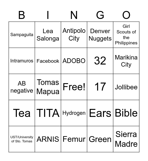 General Trivia Bingo Card