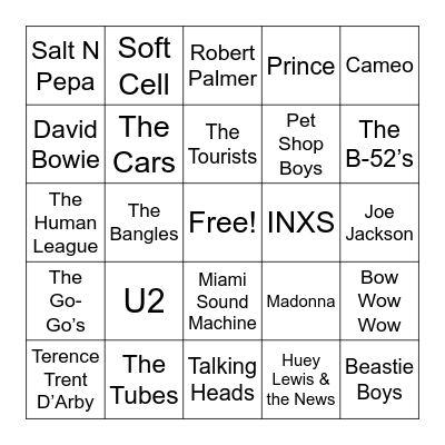 Boogie Down Bingo Vinyl 80’s Pop/Top 40 Bingo Card