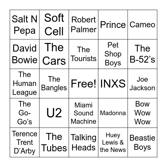 Boogie Down Bingo Vinyl 80’s Pop/Top 40 Bingo Card