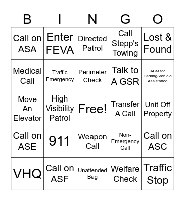 AOC Police BINGO Card