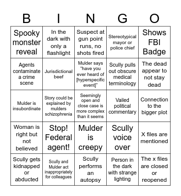 X Files Bingo Card