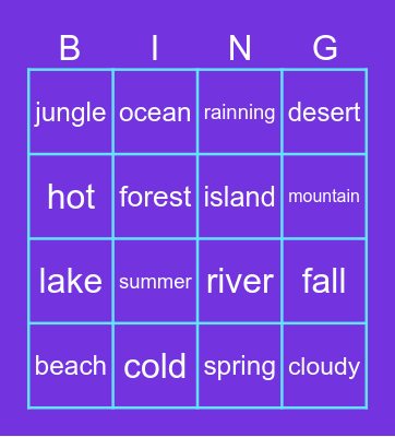 place and seasons Bingo Card