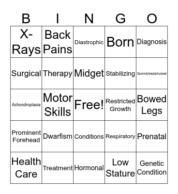 Dwarfism Bingo Card