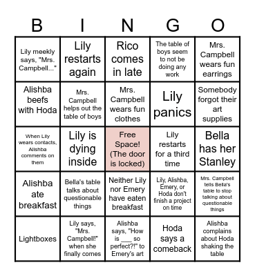 Campbell's 8th Grade A 1/2 Block 2023-4 Bingo Card