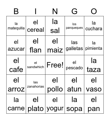 comer y beber Bingo Card