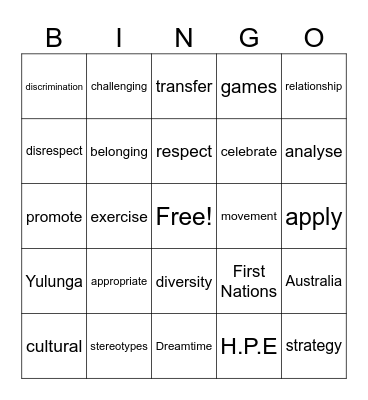 Games of the Dreamtime Bingo Card