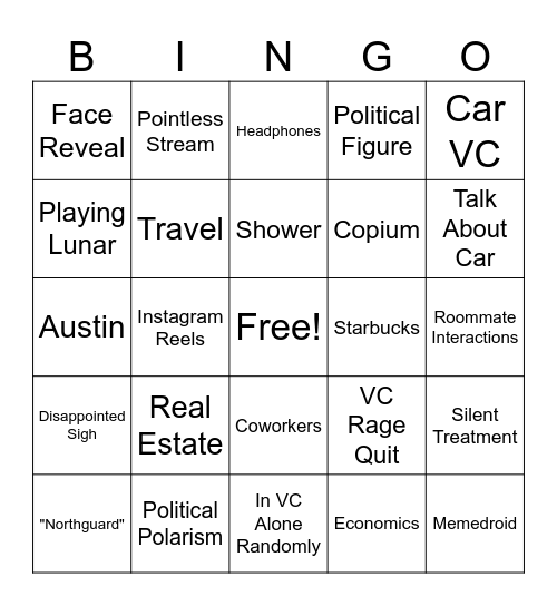 Stephen Bingo Card