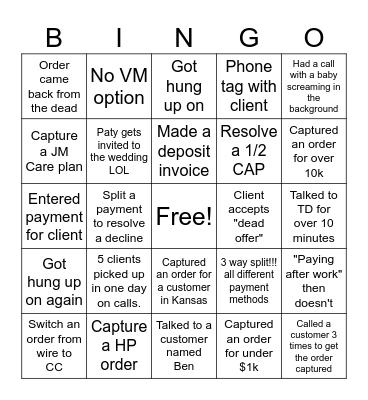 Payment Support Bingo Card