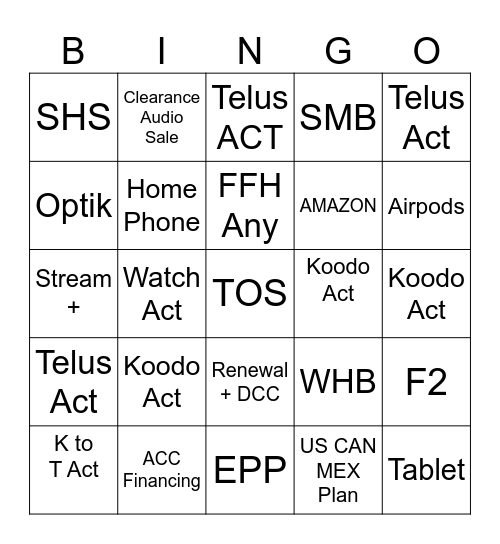 $50 Bingo Card