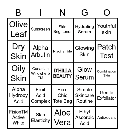 D’hilla Beauty Bingo Card Bingo Card