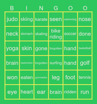 sports and body parts Bingo Card