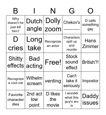 Movie Bingo Card
