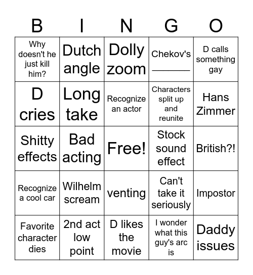 Movie Bingo Card