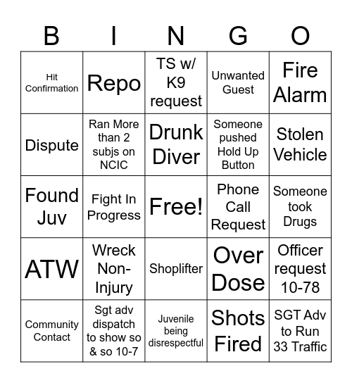 Dispatch Bingo Card