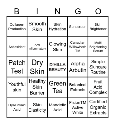 D’hilla Beauty Bingo Card Bingo Card