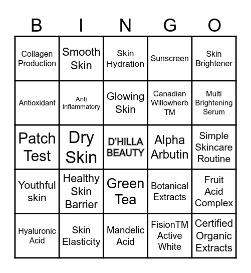 D’hilla Beauty Bingo Card Bingo Card