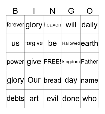 Lord's Prayer Bingo Card