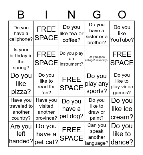 Human BINGO Card Bingo Card