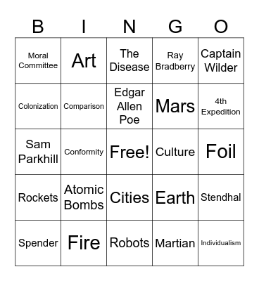 The Martian Chronicles Bingo Card