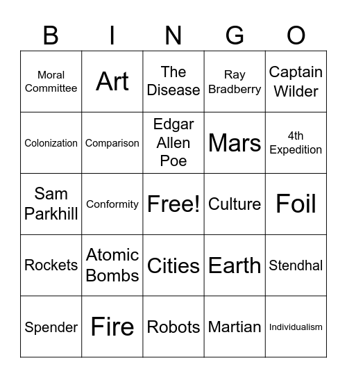 The Martian Chronicles Bingo Card