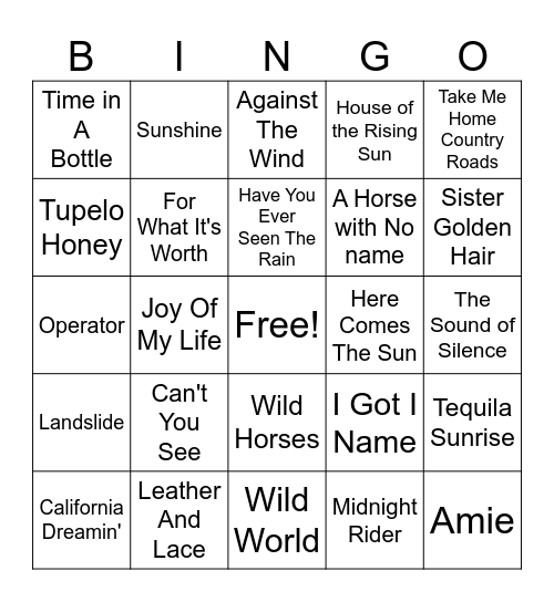 FRONT ROW / FOLK MUSIC Bingo Card