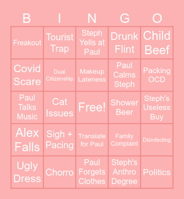 Trip Bingo Card