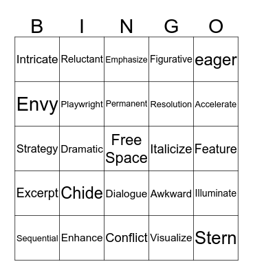 STAAR Vocabulary Bingo Card