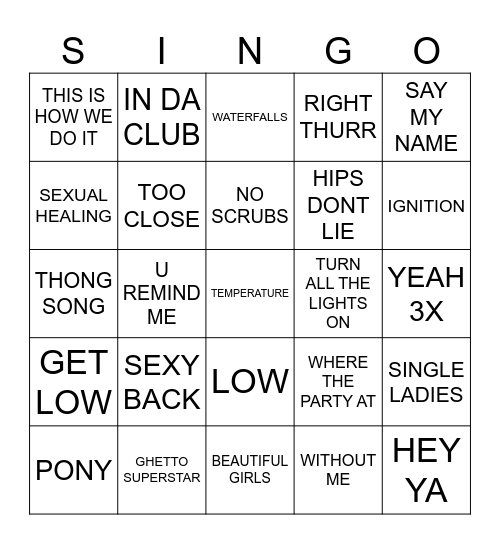 877 RNB SUPERCLUB CLASSICS Bingo Card