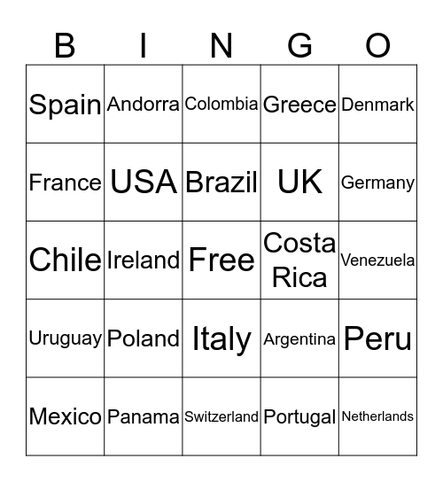 Country Calls Bingo Card