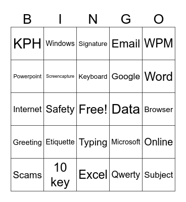 Computer Skills Bingo Card