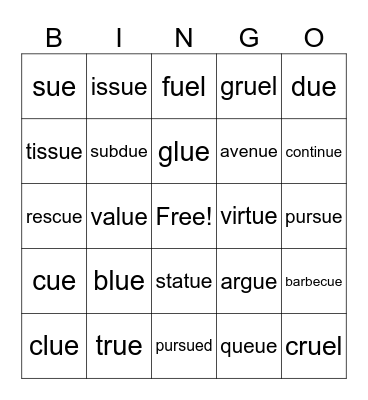 ue Bingo Card